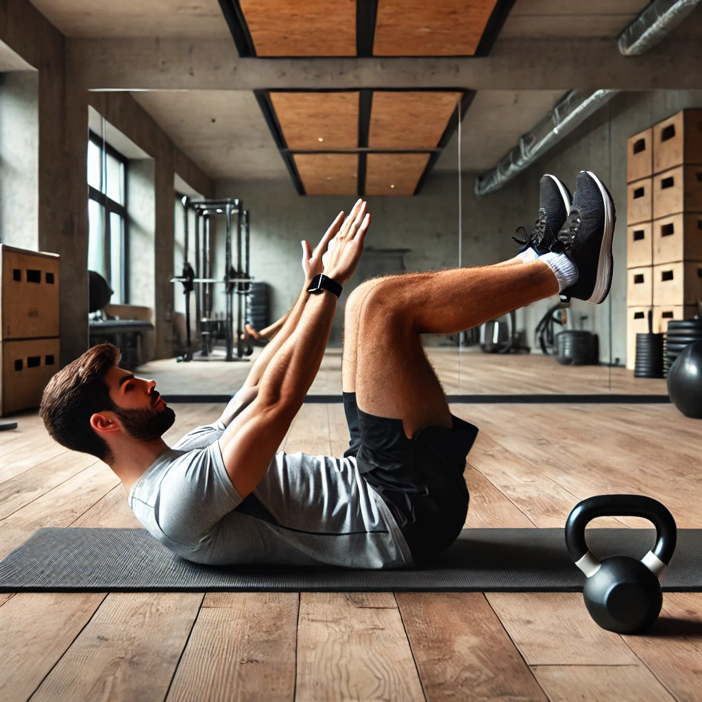 man performing bicycle crunches